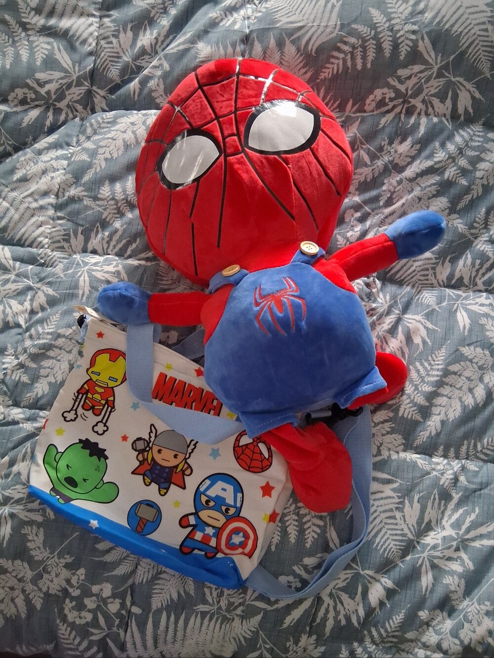 Marvel Red & Blue Spider-Man Plush with Marvel Character Tote